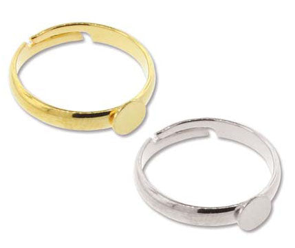 Gold and Silver Plated Adjustable Ring Blanks with 5mm Flat Base - 24 Blank Rings Total