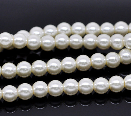 1,100 Ivory Glass Imitation Pearl Beads 8mm or 5/16 Inch Glass Beads 1mm Hole - 10 Strands