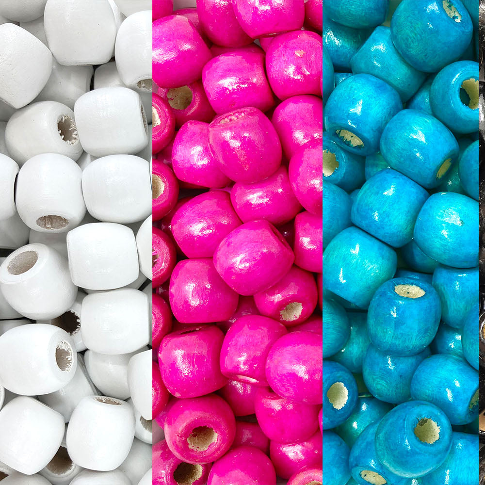 Craft Making Shop 200 Round Painted Round Multicolor Barrel Wood Beads 17mm x 14mm Diameter 8mm Large Hole