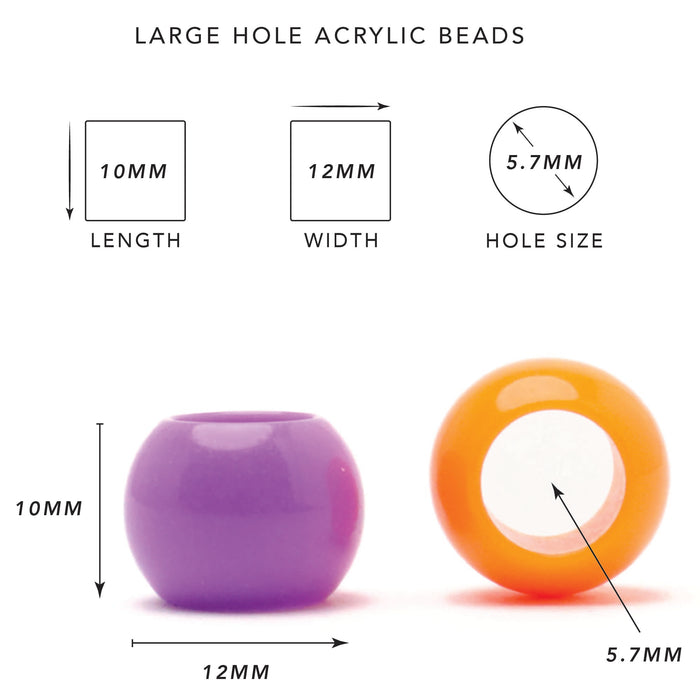 300 Bright Color Assortment Glossy Acrylic Large Hole Beads 10mm x 12mm with Big 5.7mm Wide Hole