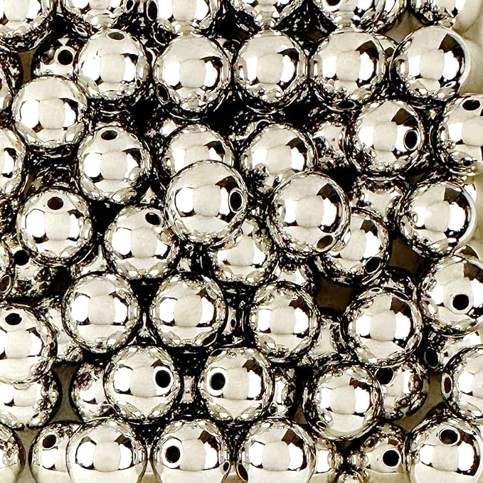 90 Round Silver Acrylic Beads 14mm Diameter with 2.4mm Hole