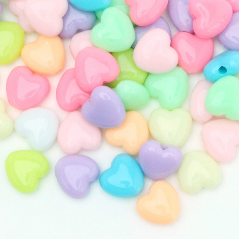 500 Pastel Multicolor Acrylic Heart Shaped Beads 10mm x 11mm with 1.2mm Hole