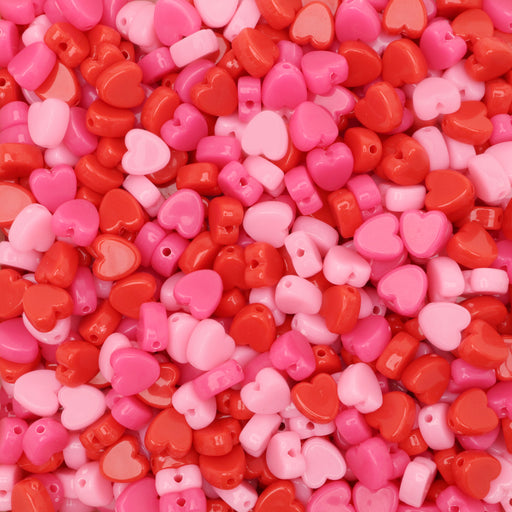Assorted 8mm heart-shaped acrylic beads in red and pink colors