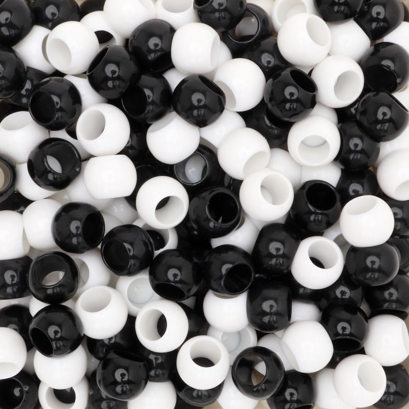 300 Black and White Glossy Acrylic Beads 12mm Diameter with 5.7mm Extra Large Hole