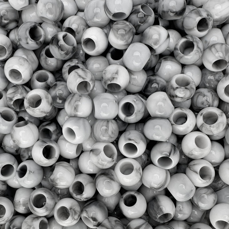 400 Black and White Marbled Glossy Acrylic Large Hole Beads 8mm x 10mm with Big 4.8mm Wide Hole