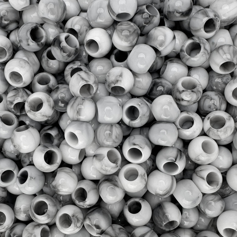 400 Black and White Marbled Glossy Acrylic Large Hole Beads 8mm x 10mm with Big 4.8mm Wide Hole