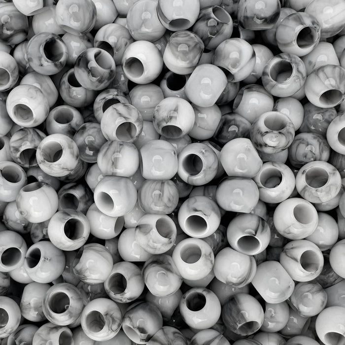 400 Black and White Marbled Glossy Acrylic Large Hole Beads 8mm x 10mm with Big 4.8mm Wide Hole