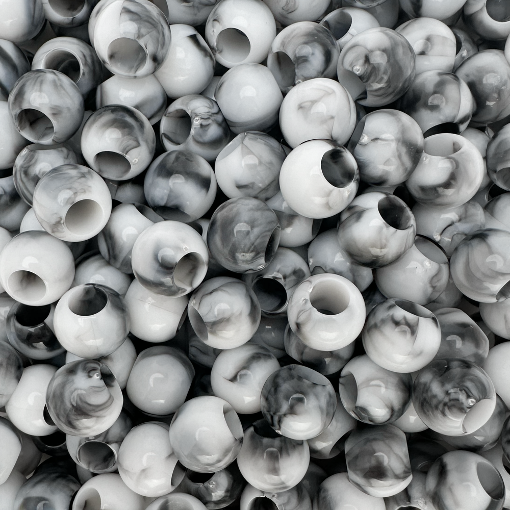 300 Black and White Marbled Glossy Acrylic Large Hole Beads 10mm x 12mm with Big 5.7mm Wide Hole