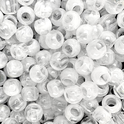 300 Clear and White Marbled Glossy Acrylic Large Hole Beads 10mm x 12mm with Big 5.7mm Wide Hole