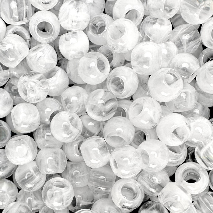 300 Clear and White Marbled Glossy Acrylic Large Hole Beads 10mm x 12mm with Big 5.7mm Wide Hole