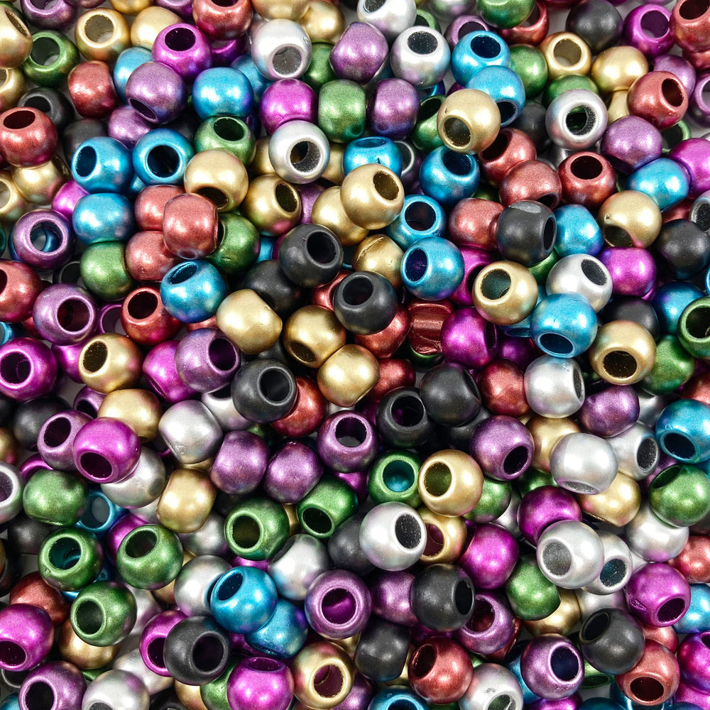 125 Matte Metallic Acrylic Large Hole Beads 10mm with 4.8mm Hole