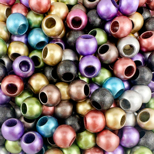 100 Acrylic Beads Matte Metallic Finish 12mm Diameter with 5.7mm Large Hole