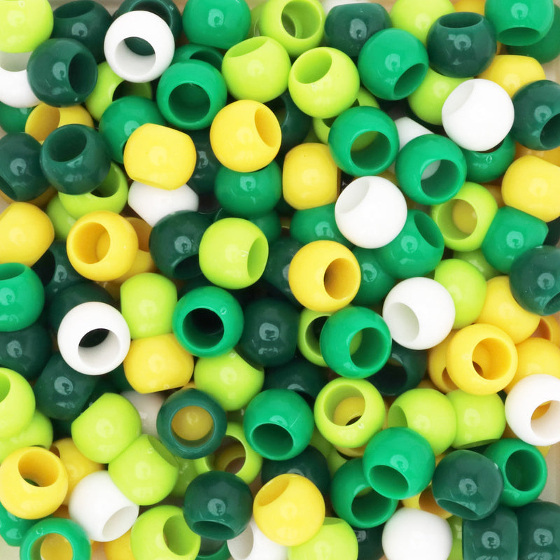 Large Hole Acrylic Beads in Dark Green Light Green Yellow and White Colors