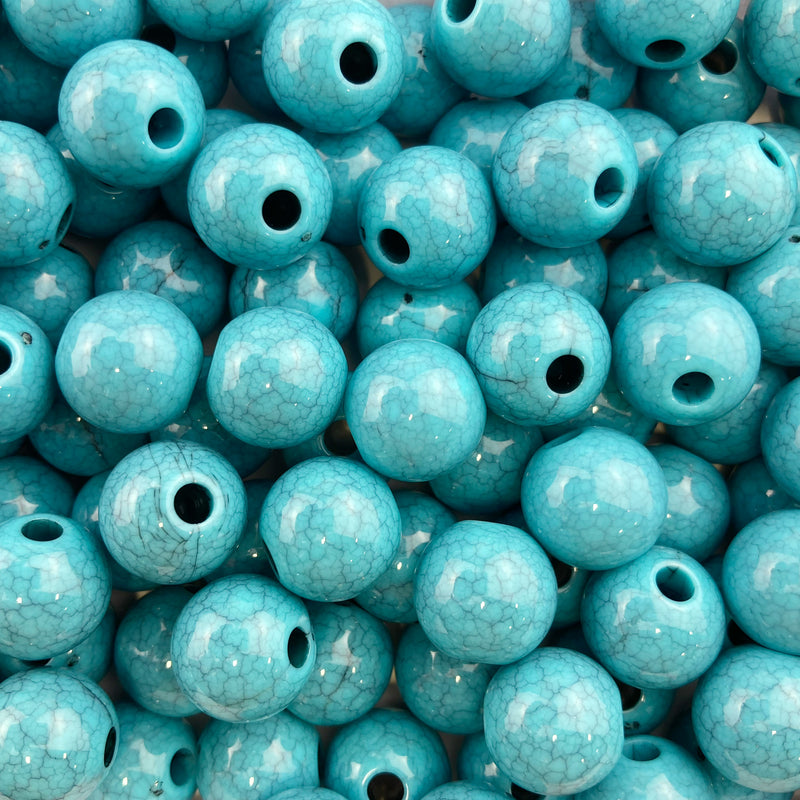 100 Faux Turquoise Round Acrylic Bead 14mm with 3.6mm Hole