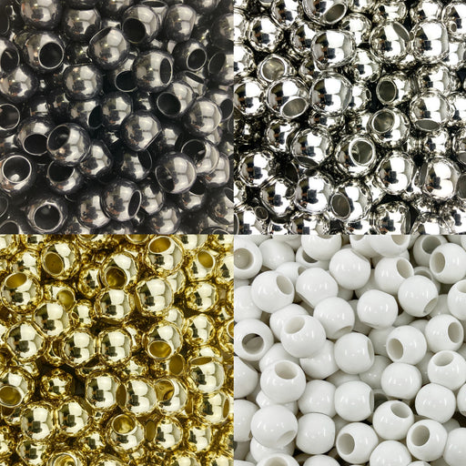 400 Glossy Black Tie Mix Acrylic Large Hole Beads 12mm with 5.7mm Hole in Black, White, Silver and Gold