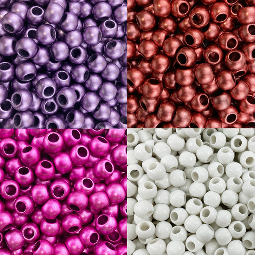 400 Matte Metallic Valentines Mix Acrylic Large Hole Beads 10mm with 4.8mm Hole in Red, Pink, Purple and White