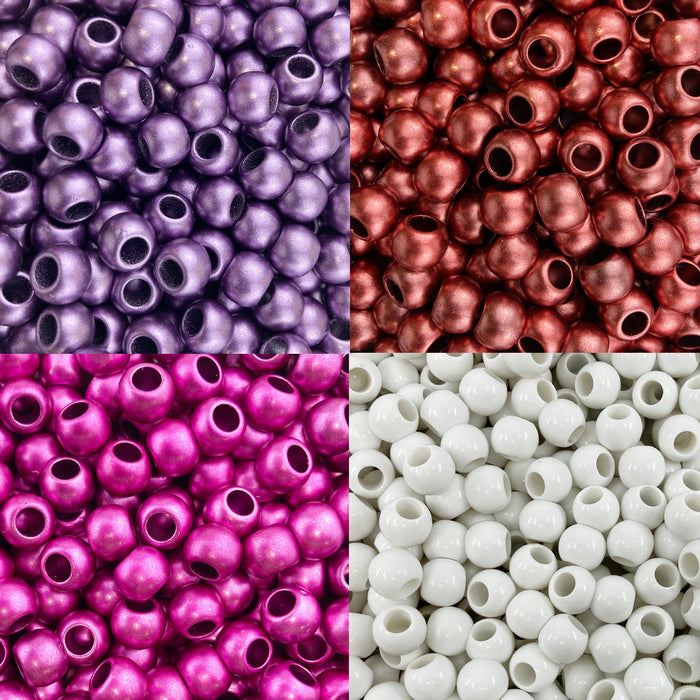 400 Matte Metallic Valentines Mix Acrylic Large Hole Beads 10mm with 4.8mm Hole in Red, Pink, Purple and White