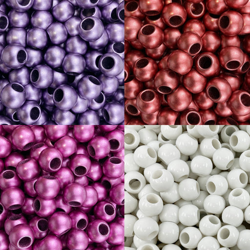 300 Matte Metallic Valentines Mix Acrylic Large Hole Beads 12mm with 5.7mm Hole in Red, Pink, Purple and White