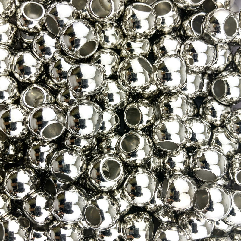 200 Acrylic Large Hole Beads for Crafts 10mm x 12mm Acrylic Barrel Beads with 5.7mm Large Hole, Shiny Silver