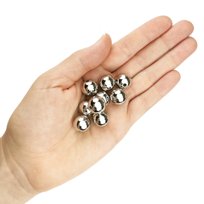 90 Round Silver Acrylic Beads 14mm Diameter with 2.4mm Hole