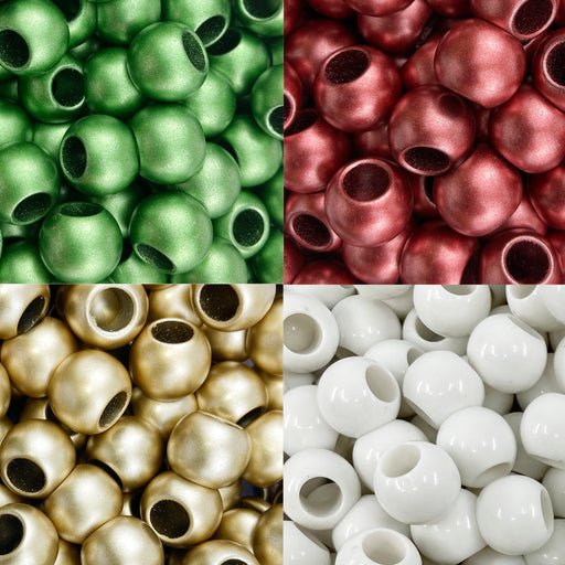 400 Matte Metallic Mix Acrylic in Christmas Colors Large Hole Beads 12mm with 5.7mm Hole