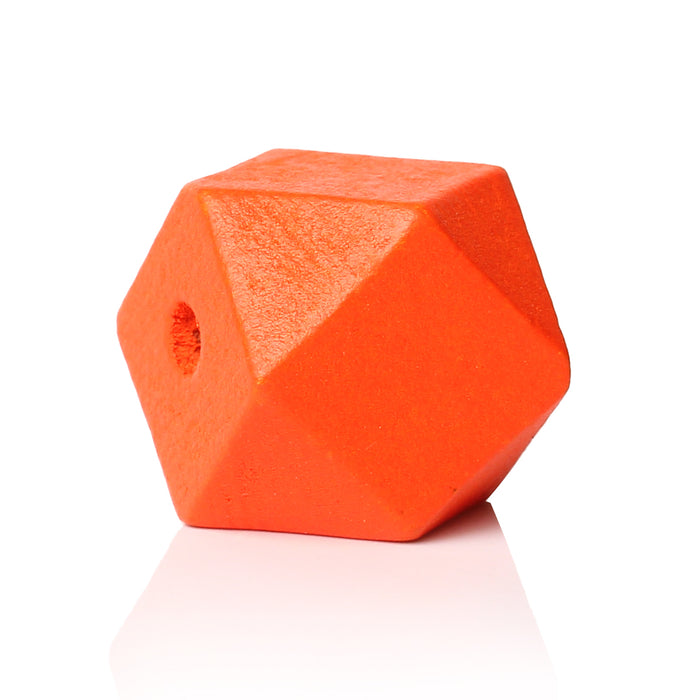 30 Orange Painted 20mm Geometric Faceted Wood Bead with 4.2mm Hole