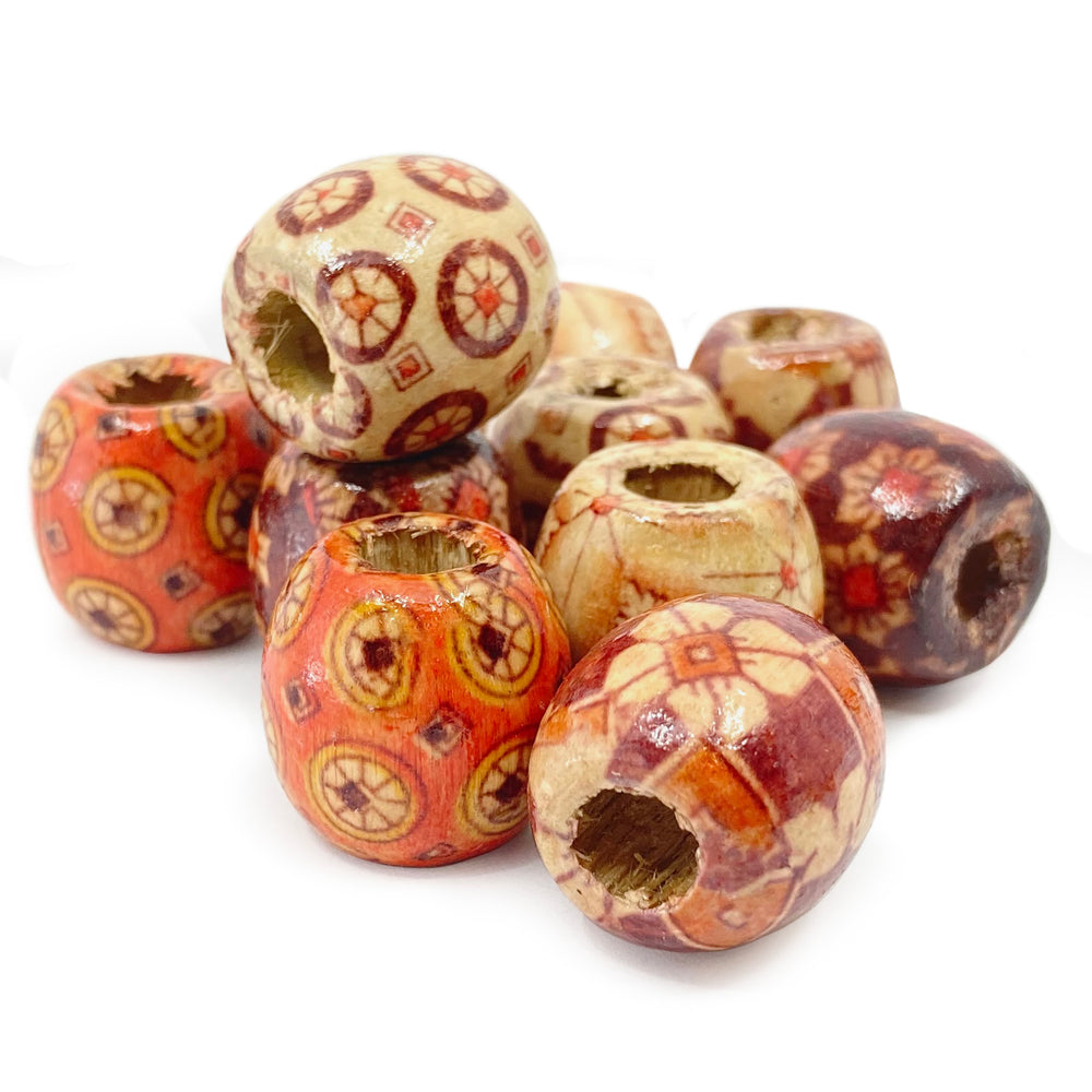 100pcs/pack Mixed Wooden Beads Tribal Patterned Wood Beads Macrame