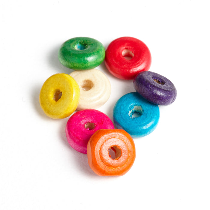 1,000 Rondelle Disc Wood Beads Assorted Colors 10mm x 4mm with 3.2mm Hole
