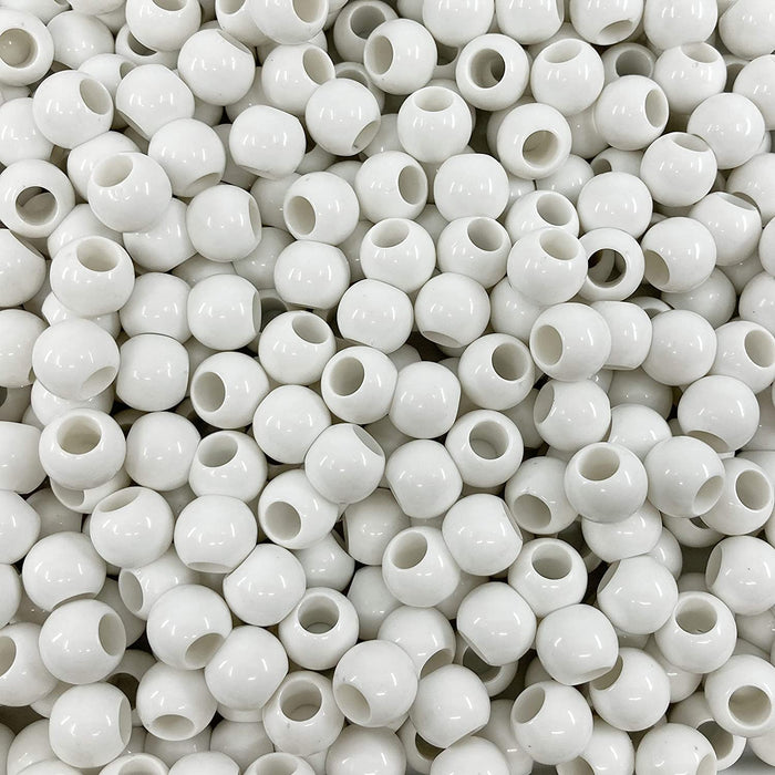 125 White Matte Metallic Acrylic Beads 10mm with 4.8mm Large European Hole