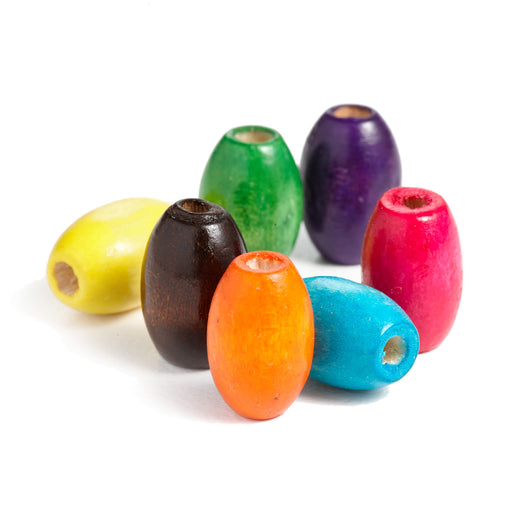 600 Cylinder Oval Wood Beads Bright Assorted Colors 15 x 10mm with 4mm Hole