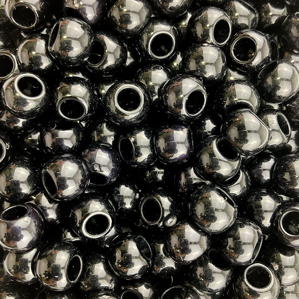 400 Bulk Glossy Black Acrylic Large Hole Beads 10mm with 4.8mm Large Hole