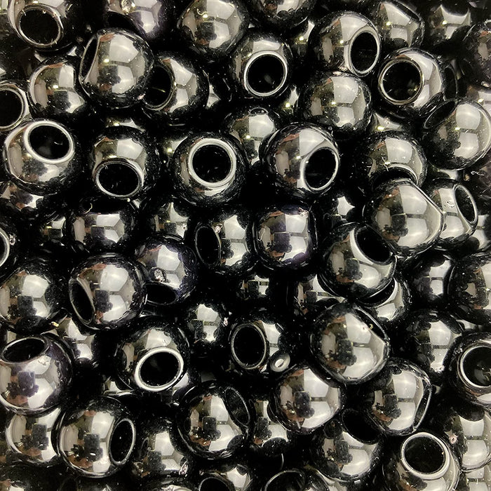 125 Glossy Black Matte Metallic Acrylic Beads 10mm with 4.8mm Large European Hole