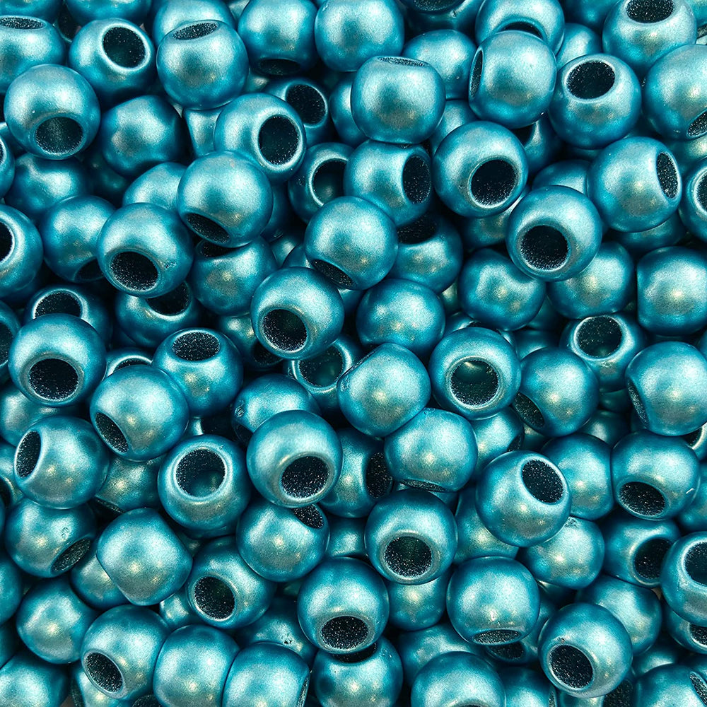 400 Turquoise Matte Metallic Acrylic Large Hole Beads 10mm with 4.8mm Hole