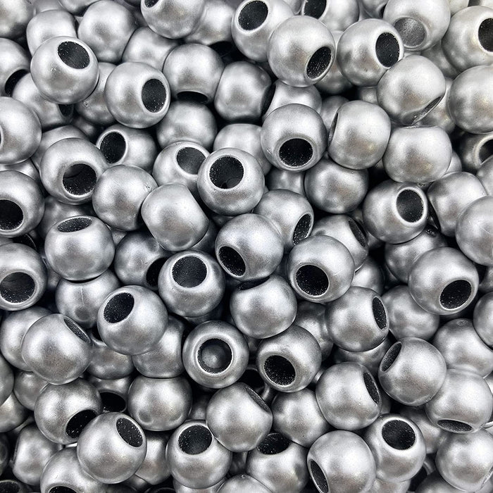 125 Silver Matte Metallic Acrylic Beads 10mm with 4.8mm Large European Hole