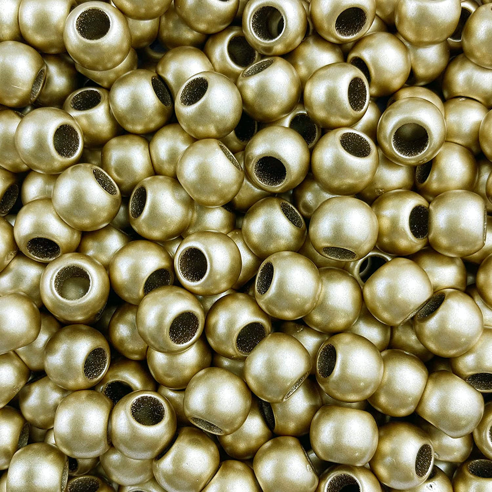 125 Gold Matte Metallic Acrylic Beads 10mm with 4.8mm Large European Hole