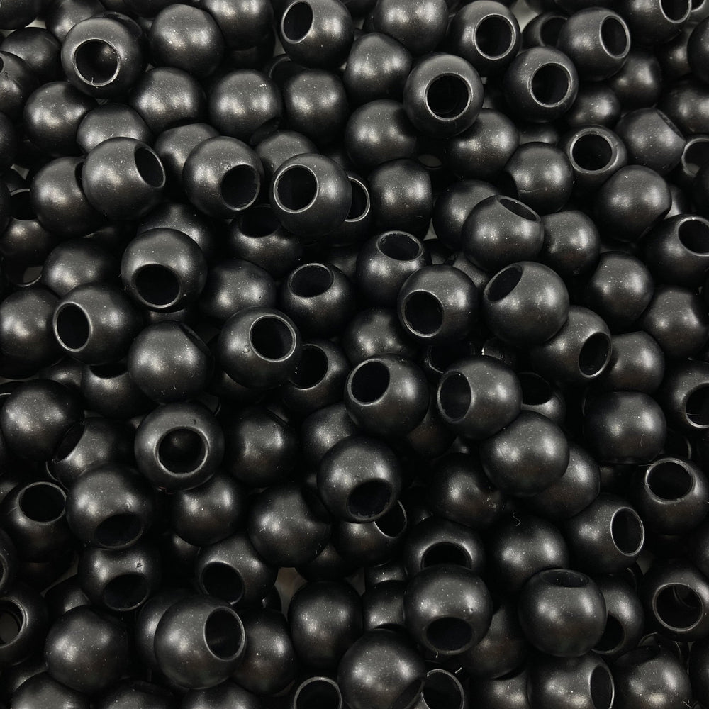 125 Black Matte Metallic Acrylic Beads 10mm with 4.8mm Large European Hole