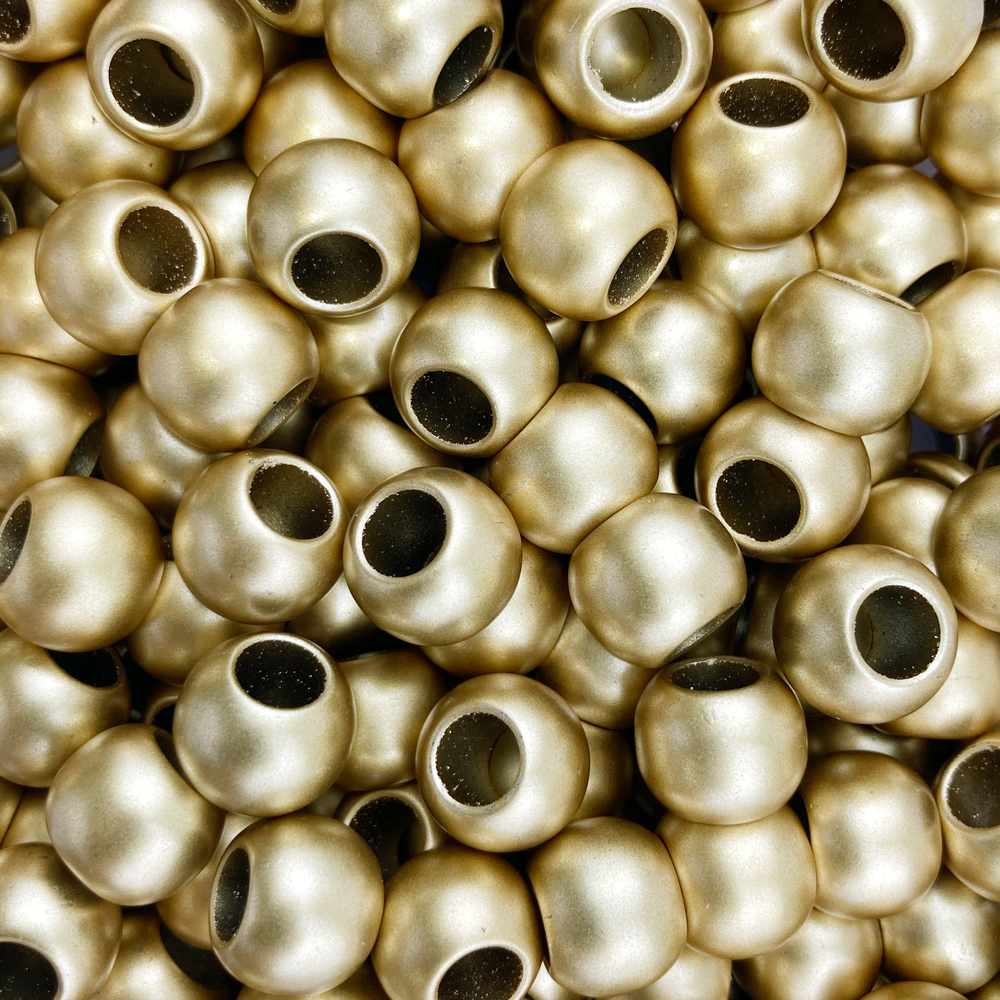 100 Gold Matte Metallic Acrylic Beads 12mm with 5.7mm Large European Hole