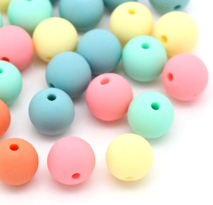 300 Round Assorted Matte Pastel Acrylic Beads 10mm with 1.8mm Hole