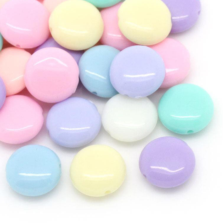 600 Flat Round Assorted Pastel Acrylic Beads 12 x 5mm with 1mm Hole