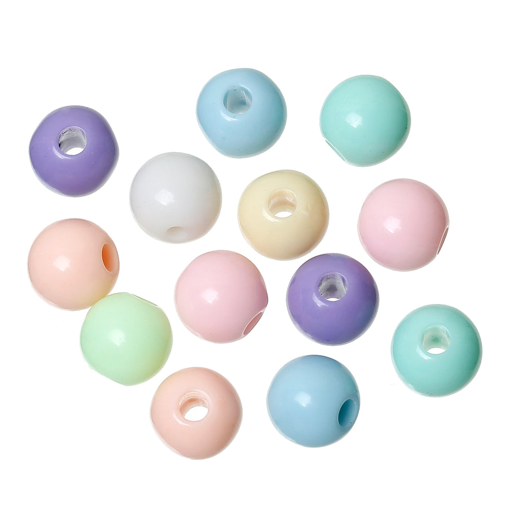 1000 Round Assorted Pastel Acrylic Beads 8mm with 2.3mm Large Hole