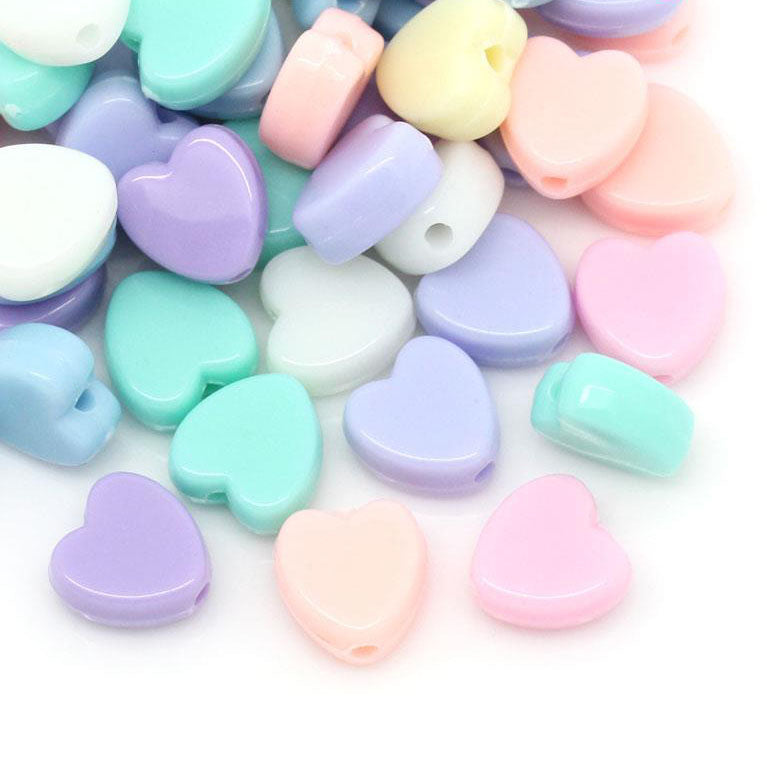 600 Assorted Pastel Heart Acrylic Beads 8mm with 1.5mm Hole, Size: 8 mm