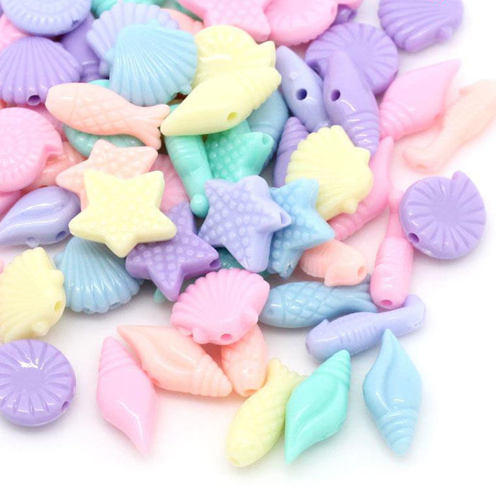 600 Pastel Seashell and Fish Shaped Acrylic Beads 17 x 8mm with 1.5mm Hole
