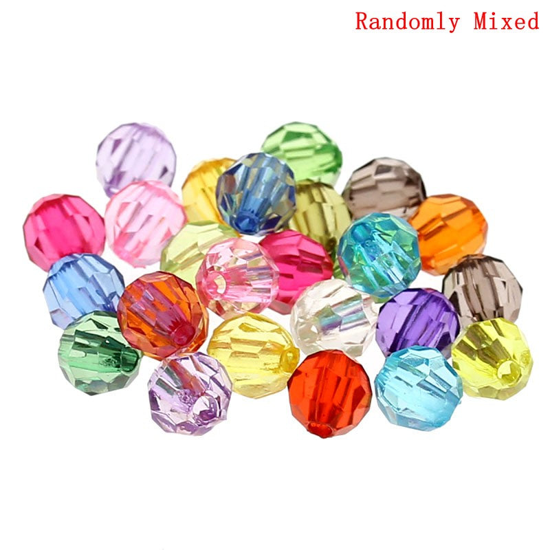 1,000 Round Faceted Multicolor Acrylic Beads 6mm with 1mm Hole