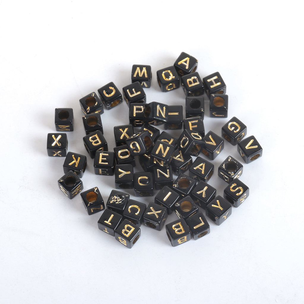 4mm cube shaped alphabet beads, white and gold letter beads, jewelry beads  bracelet beads 100 beads per pack