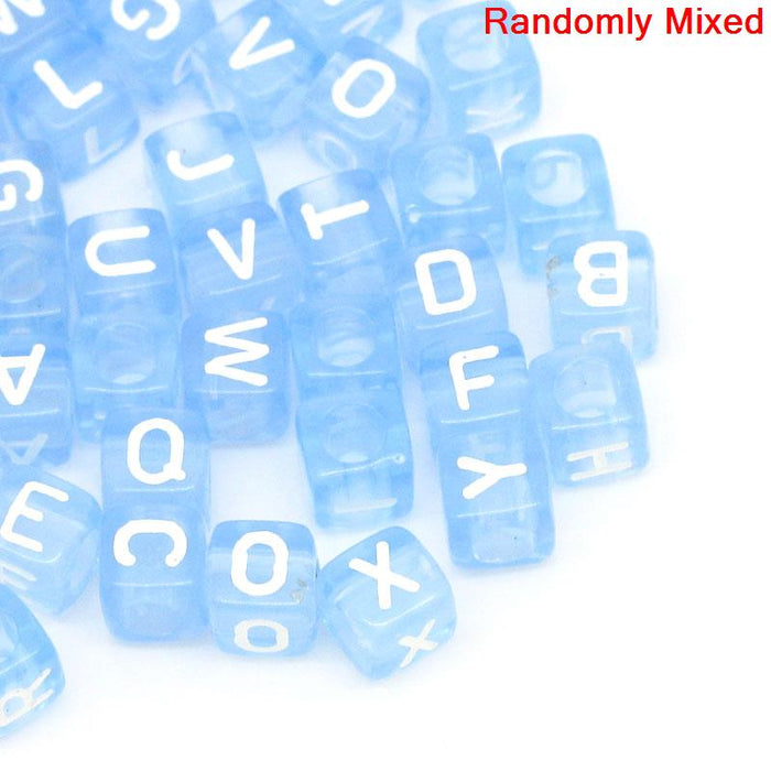 450 Blue Acrylic Letter Beads with White Letters 6mm with 3.4mm Hole