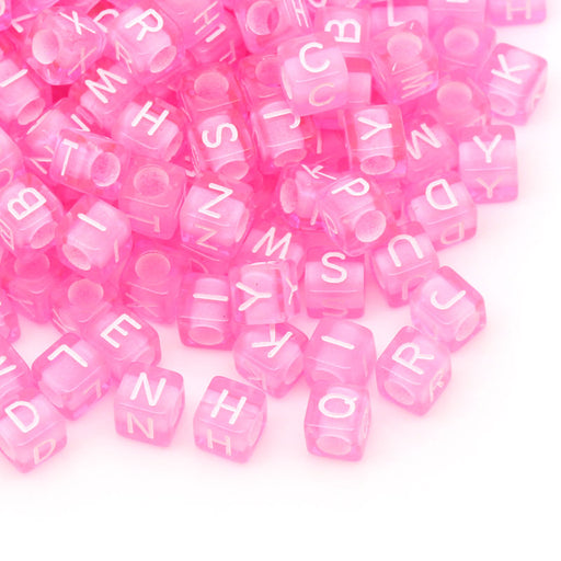 1,000 Pink Acrylic Letter Beads with White Letters 6mm with 3.4mm Hole