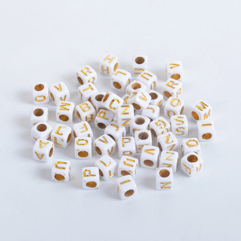 1,000 White and Gold Acrylic Letter Beads 6mm with 3.4mm Hole