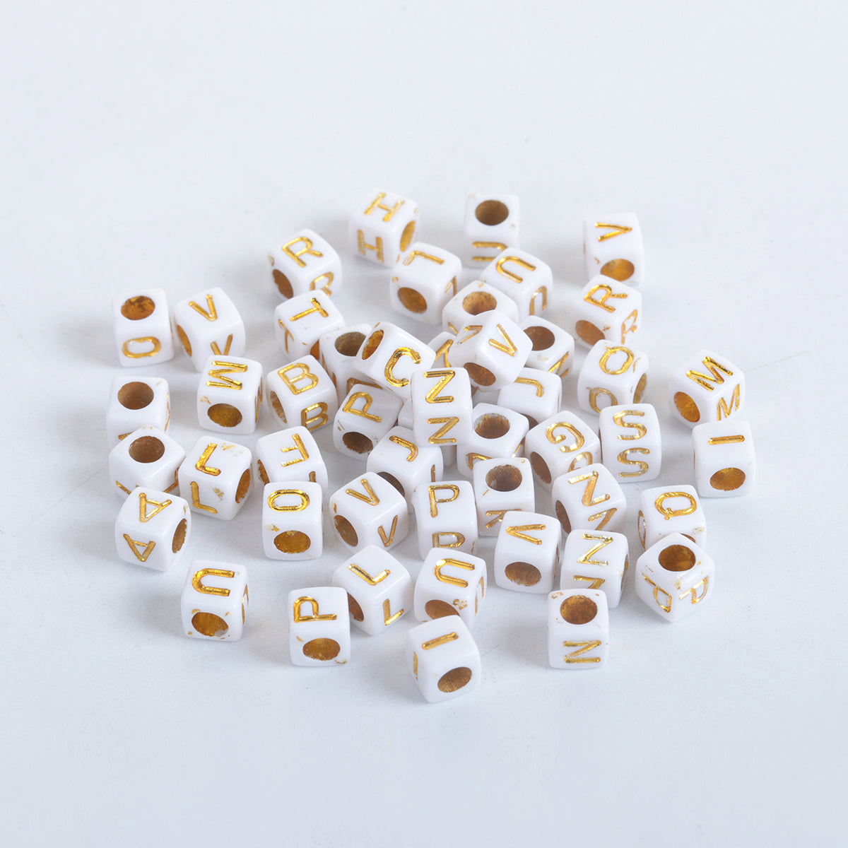500 Pcs Acrylic Alphabet Letter Beads Gold On White Name Small, Gold,White