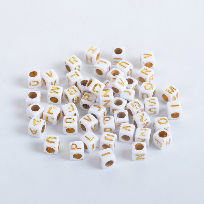 1,000 White Acrylic Letter Alphabet Beads with Gold Letters 6mm with 3.4mm  Hole — Craft Making Shop