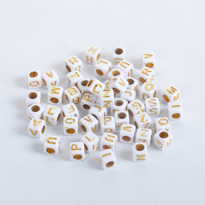 1,000 White and Gold Acrylic Letter Beads 6mm with 3.4mm Hole